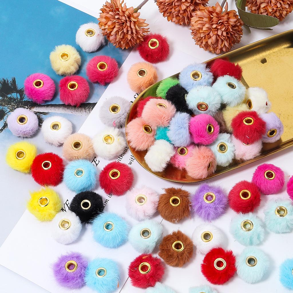 10pcs/bag Imitation Rabbit Fur Coverd Straight Hole Beads DIY Pompom Pendant for Jewelry Making DIY Necklace Pendant Earrings