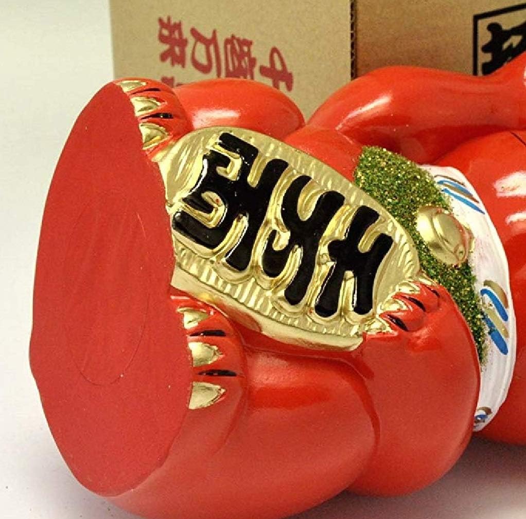 Tokoname Ware Red Maneki Neko Right Hand 19cm Tall Made In Japan