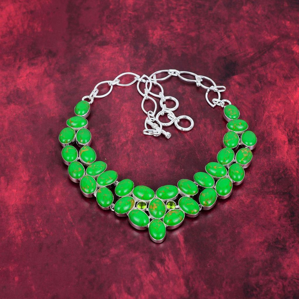 Green Copper Turquoise Necklace, 925 Sterling Silver Gemstone Jewelry, Handmade Necklace Amazing Jewelry, Gift For Her