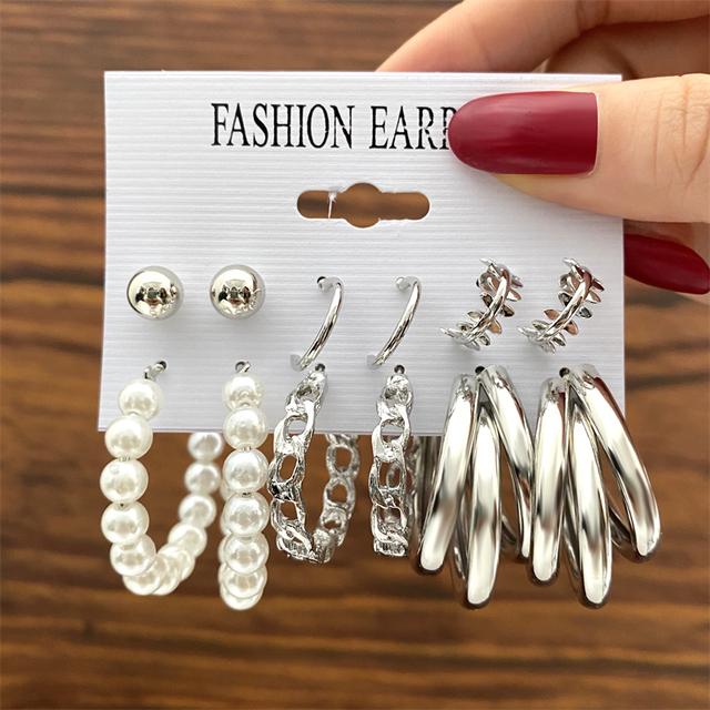 Retro Geometry Earrings Set Pearl Heart Leopard Earrings for Women Simple Gold Silver Metal Square Round Fashion Party Jewelry Gifts