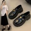 Черные туфли на платформе из кожи женские, зима 2025 года, новые толстые каблуки, британский стиль, французские ретро-лоферы, туфли с одной педалью