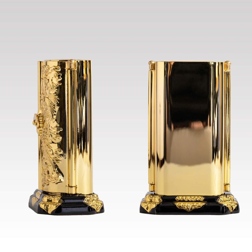 Buddha Statue Kobo Daishi with Zushi Kukai Takaoka Copperware Daishi (gold Plated/24k Gold) _ "Shingon Buddhism" (Kobou Z)