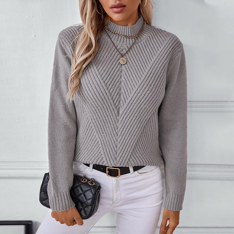 Drizzle Solid Color Half Turtleneck Pullover Women's Sweater - Autumn/Winter European & American Style Long-Sleeved Knitted Top