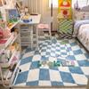 Ковер для спальни, прикроватный коврик, синий клетчатый цветочный ковёр, домашний декор, ковер класса люкс, ковры для интерьера комнаты, мягкие, пушистые