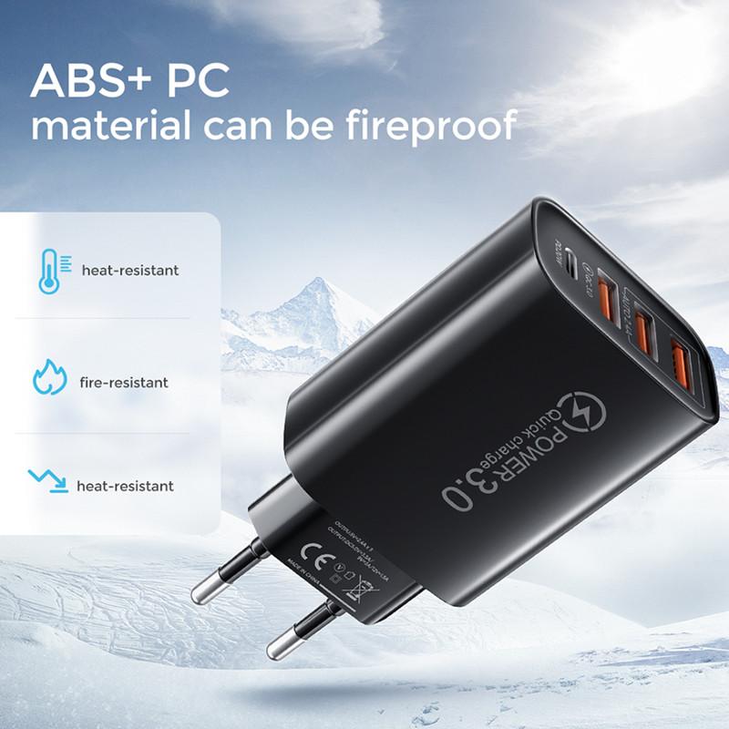 Зарядное устройство USB C 60 Вт, быстрое зарядное устройство, 4 порта PD TypeC, быстрая зарядка 3.0, сетевой адаптер питания для iPhone, Xiaomi, Samsung, зарядное устройство для телефона