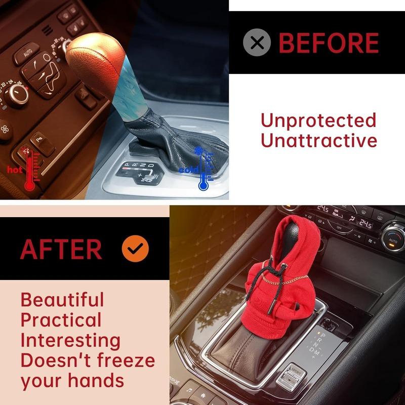 Car Gear Shift Knob Hoodie Cover - Universal Funny & Warm Mini Hoodie for Auto Shifter, Cute Automotive Interior Decor Accessory Gift (Red)