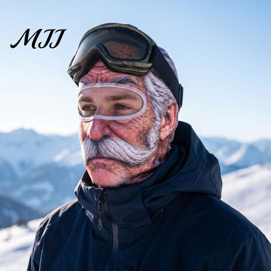 Snowboarding Head Neck Cover Old Man Ski Masque, Winter Funny Full Face Balaclava with Accessories for Men Women Coverage, Realistic Pattern