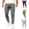 Men Winter Sweatpants Drawstring Waist Fleece-Lined Jogger Pants with Multiple Pockets Solid Color Thick Cargo Pants for Work Street Wear