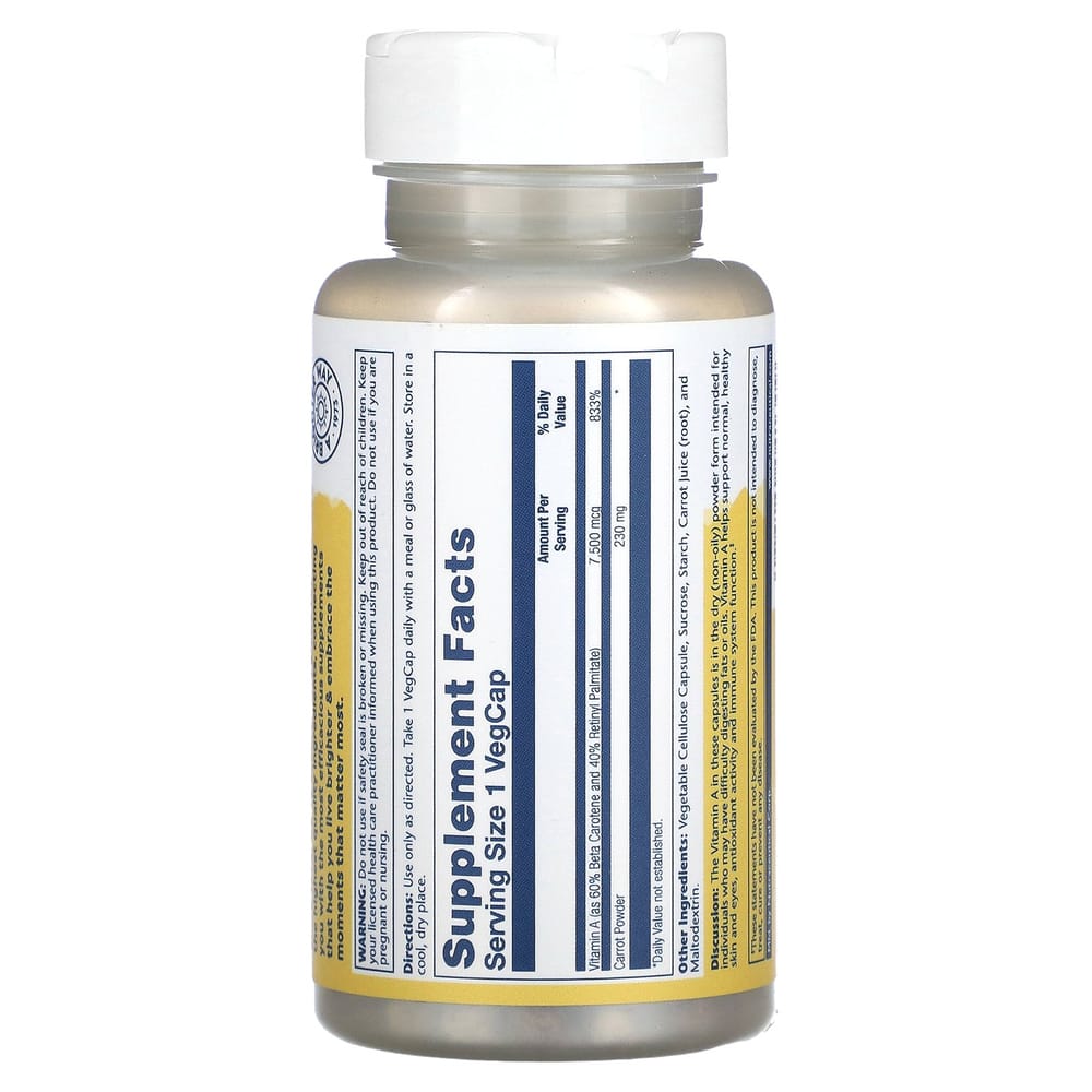 Solaray Dry Formula Vitamin A 7500mg Vegetarian Capsules, 60 Tablets