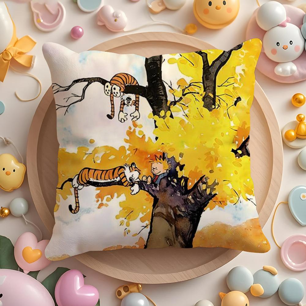 Чехол на подушку C-Calvin And H-Hobbes, короткий плюш, двусторонняя печать, для дома, машинная стирка в теплой воде, зимний чехол для подушки