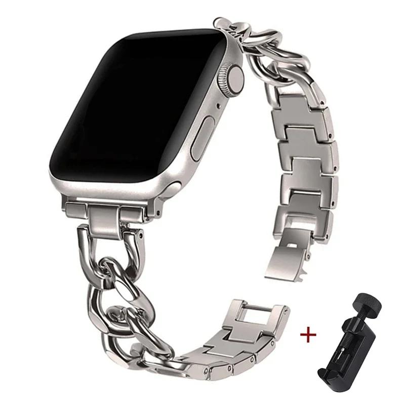 Cuban Link strap for Apple watch Band 40mm 41 38 44 49 45 42 46mm Stainless steel metal bracelet iWatch series ultra 10 9 8 7 6