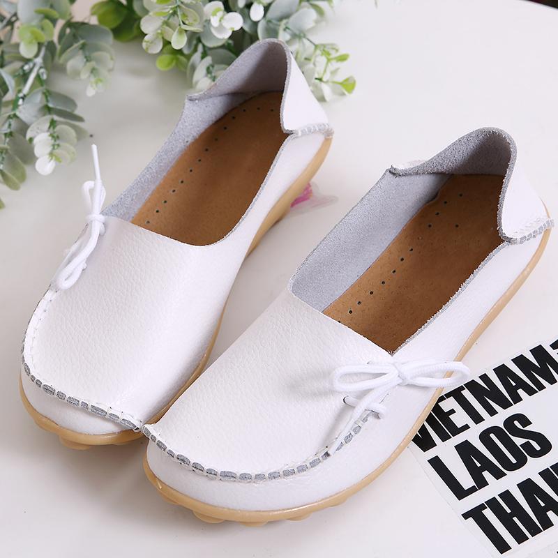 Women Platform Shoes Genuine Leather Mom Shoes Lace-Up Adjust Tightness Retro Comfy Walking Non-Slip Large Size Shoe