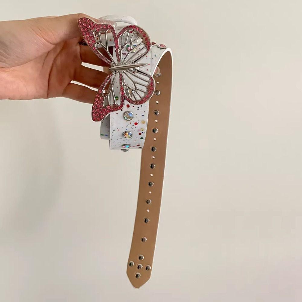 Rhinestone Y2k Jeans Belt Sweet Women's Waist Belt Fashion Butterfly Buckle Waist Belt Daily