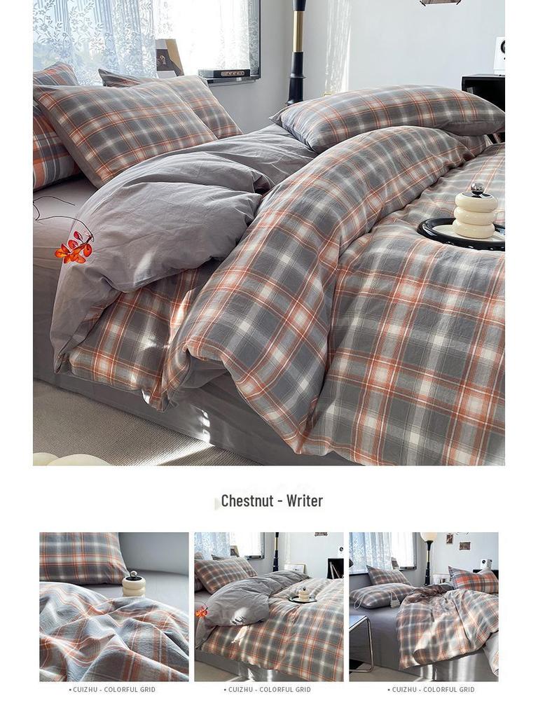 Серия AB Cotton: Комплект постельного белья из чистого хлопка для общежития - односпальный, из четырех частей с простынями