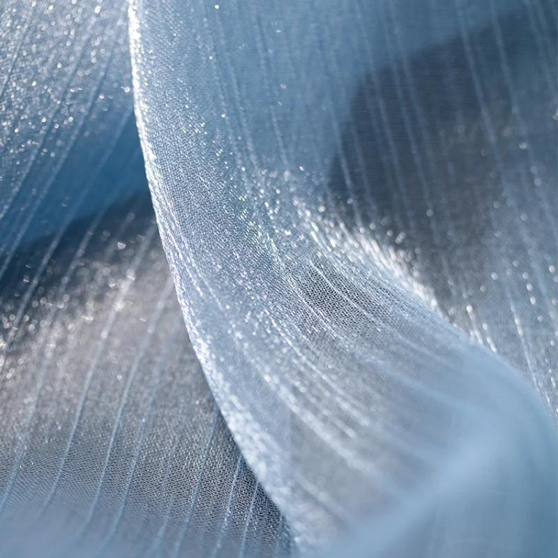 Mesh Fabric Pleated Sparkling Striped for Dress Curtains Clothing Designer Cloth Diy Sewing Polyester Material by the Meters