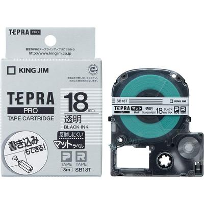[Оригинальный] Картридж с лентой King Jim Tepra PRO, Матовая отделка, 18 мм, Прозрачная этикетка/Черный текст, Длина 8 м, SB18T