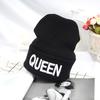 Унисекс Вязаная Шапка в Стиле Хип-Хоп с Вышивкой Букв 'QUEEN' и 'KING' для Зимнего Уличного Танца и Повседневной Носки
