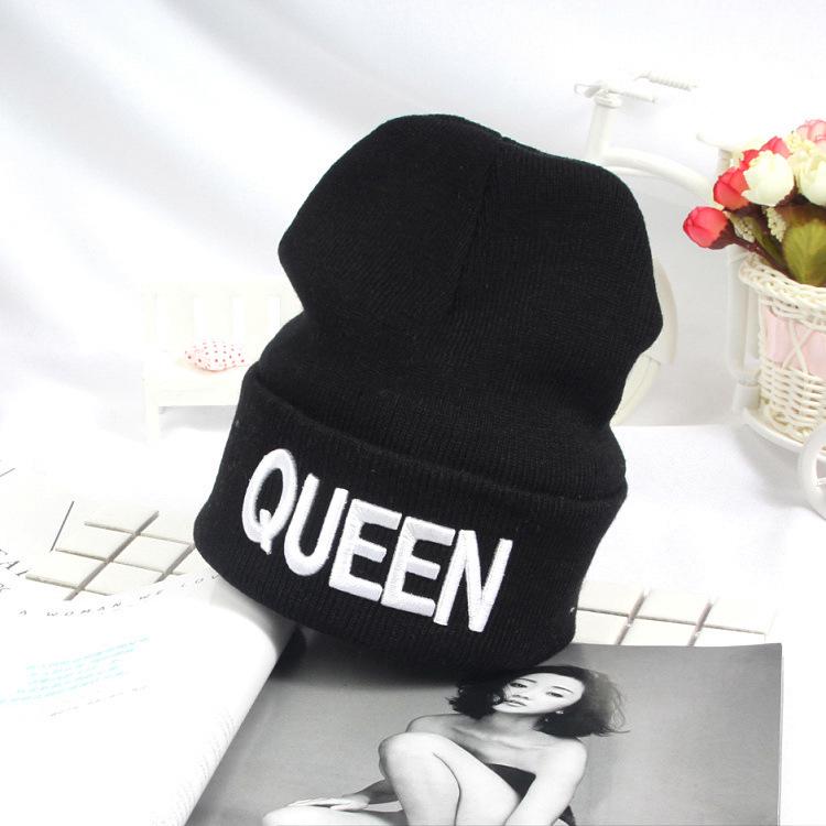 Унисекс Вязаная Шапка в Стиле Хип-Хоп с Вышивкой Букв 'QUEEN' и 'KING' для Зимнего Уличного Танца и Повседневной Носки