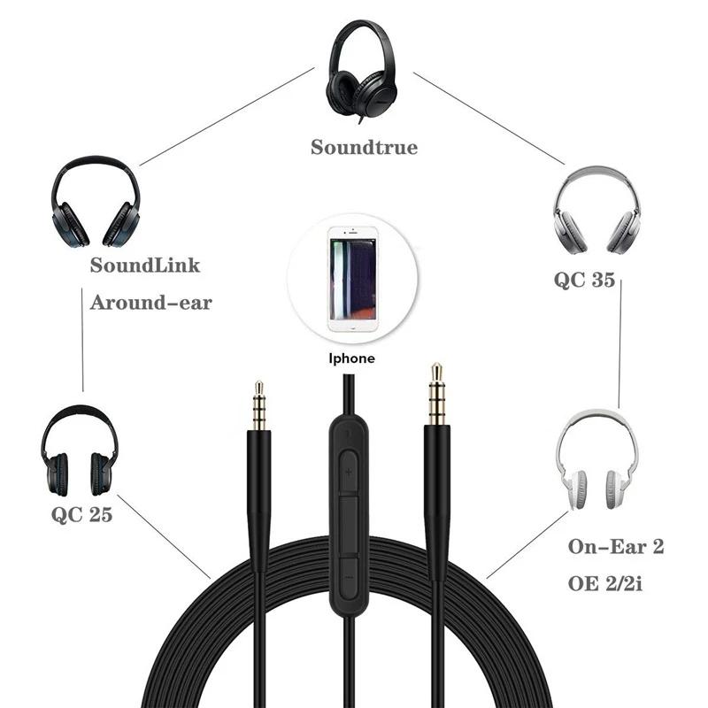 Earphone Cable with Mic 3 5mm to 2 5mm Straight Connector Headphone Cord 140cm Headset Replacement Suitable for Bose QC25 35 OE2