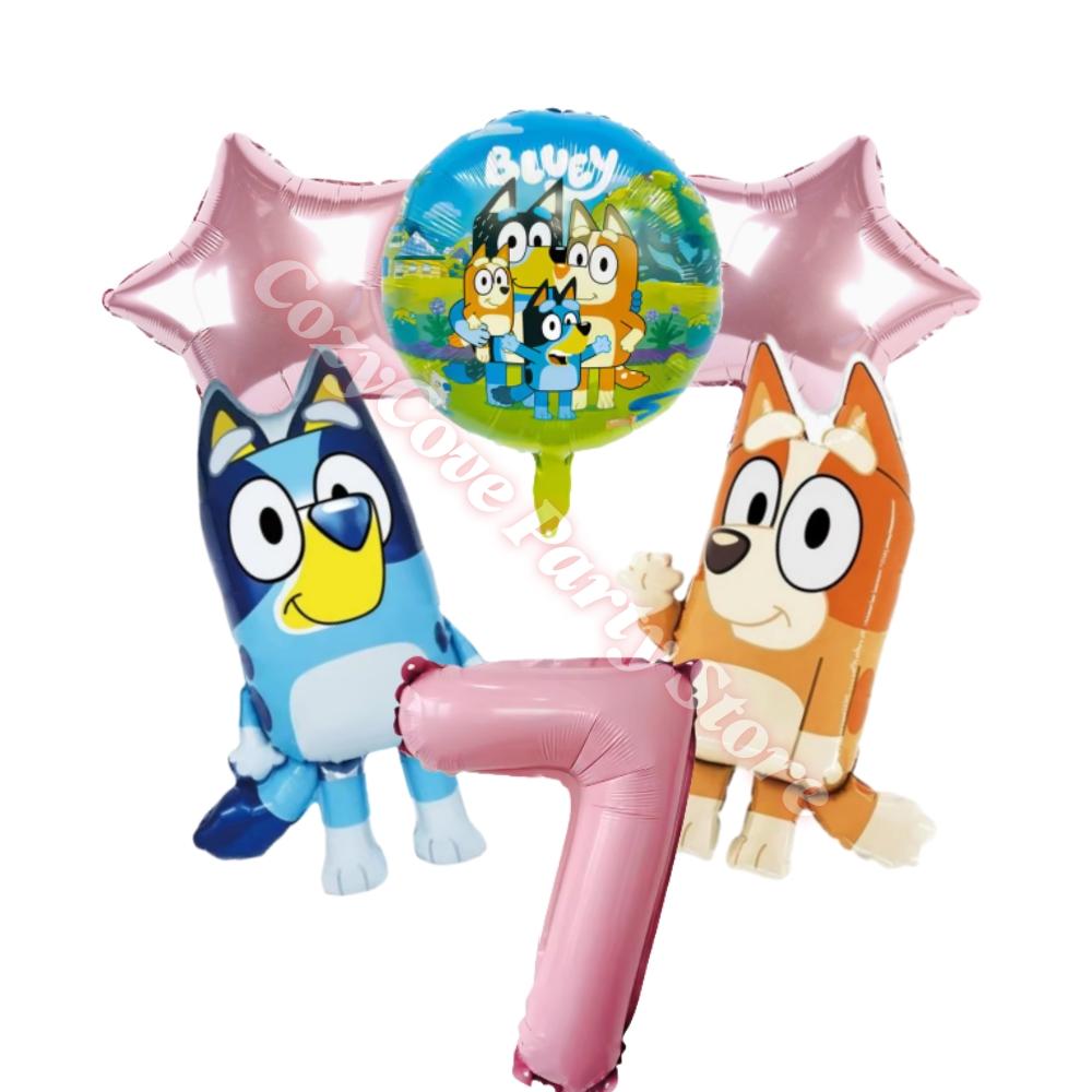 Pink Bluey Birthday Party Decoration Bingo Puppy Tableware Set Cup Plate Straws Balloons For Kids Favor Gifts Photo Booth Props