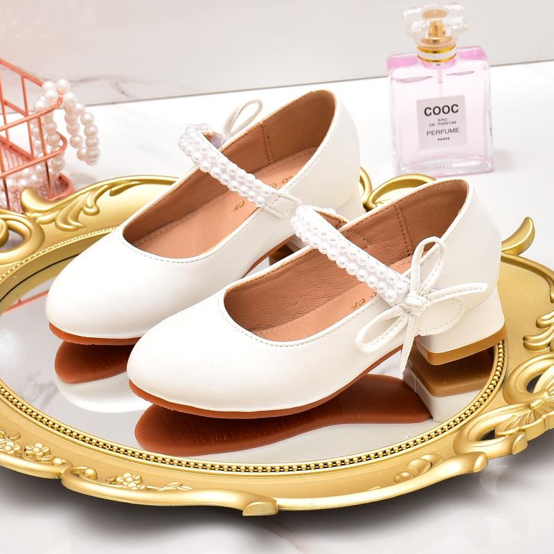 Fashion Girls' Leather Princess Shoes 2025 Children's Shoes Round-Toe Soft-Sole Girls High Heel Princess Crystal Party Dance Shoes