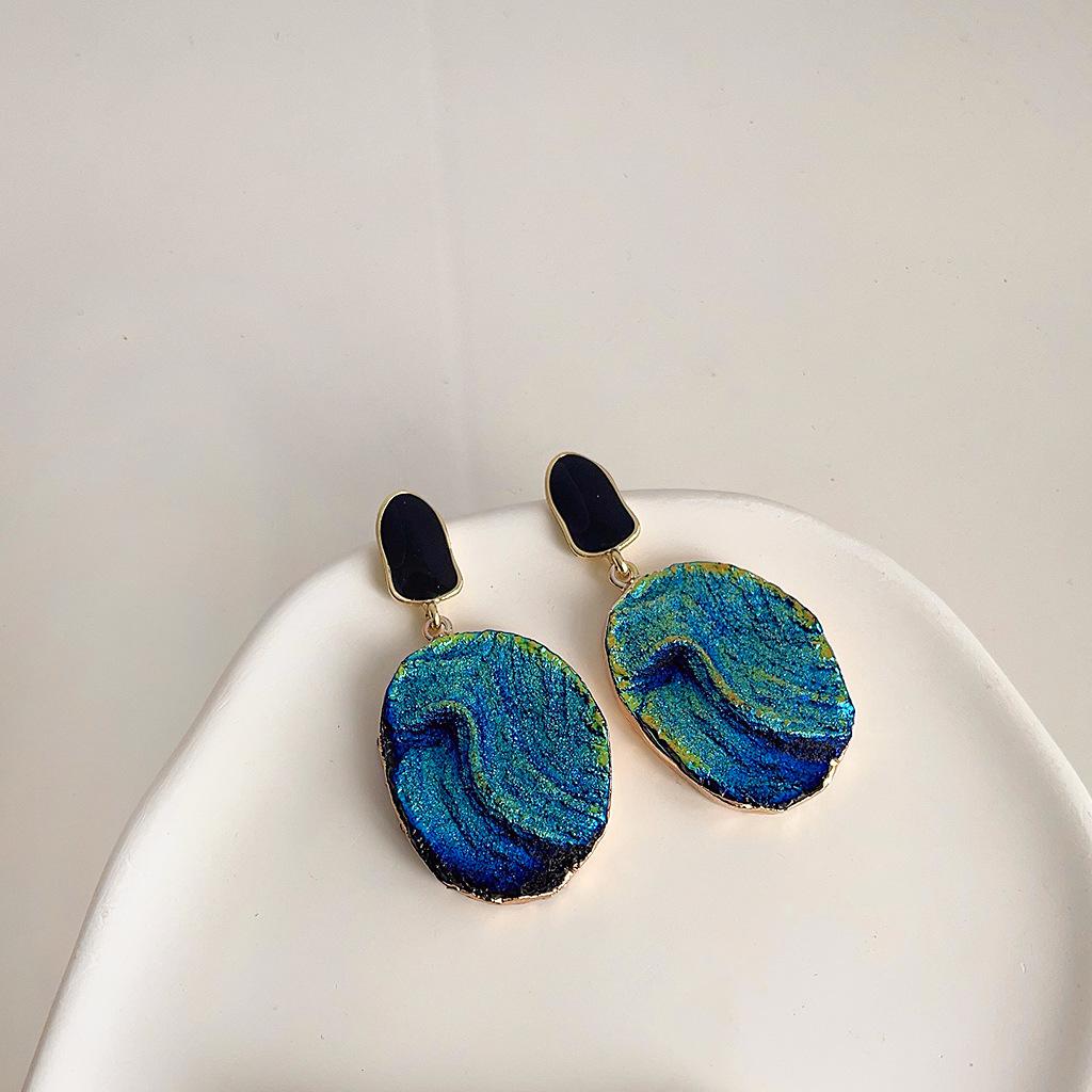 Синие фактурные серьги с цирконами для женщин, персонализированные, преувеличенные, легкая роскошь, художественное заявление, модный подарок