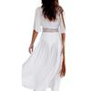 Summer Women Beach Dress Female Solid Bikini Cover Ups Short Sleeve V-Neck White Pareo Dress Wear Swimwear Plus Size