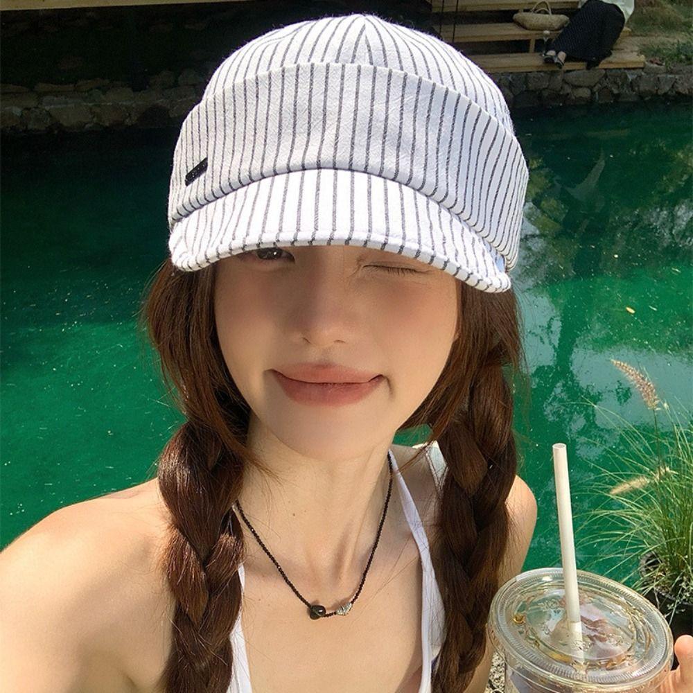 Универсальная бейсболка-кепка в полоску, классические кепки-ньюсбой, винтажные кепки с козырьком в полоску, для девочек