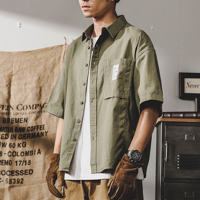 Американская повседневная рабочая рубашка мужская с коротким рукавом летняя модная японская с полурукавом кардиган свободная куртка