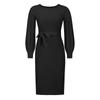 Women's Fashion Casual Solid Color Round Neck Long Sleeves Knitted Slim Fit Pleated Dress