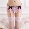 Черный Розовый Красный Белый Кружевной Бант Подвязка Трусики и Комплект Чулок Женский Сексуальный Тонкий Прозрачный Свадебные Подвязки Пояс для Подвязок
