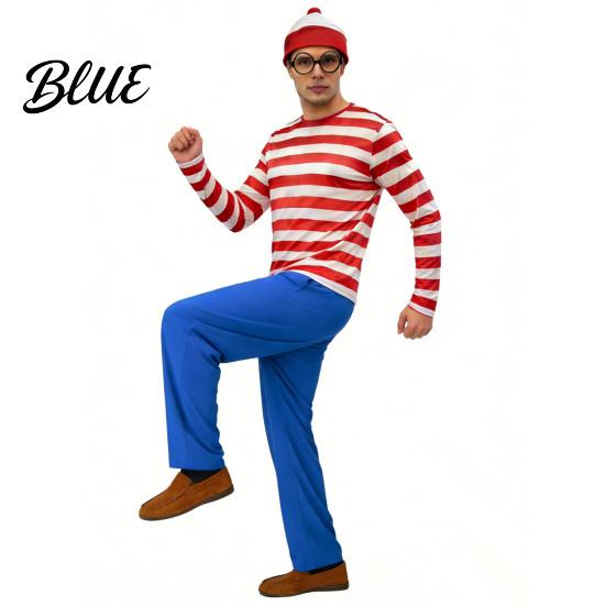 Kids Adult Role Play Costume Halloween Red White Striped Shirt for Adults Kids Nerd Glasses Parties Shirts Hat Included Men Women Children