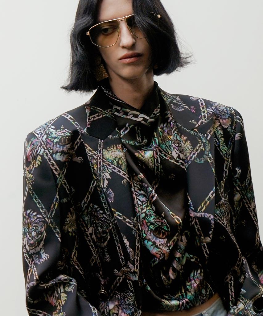 Untage Tiger Mother-Of-Pearl Print Silk Blazer (Unisex)_Uth-Fb21
