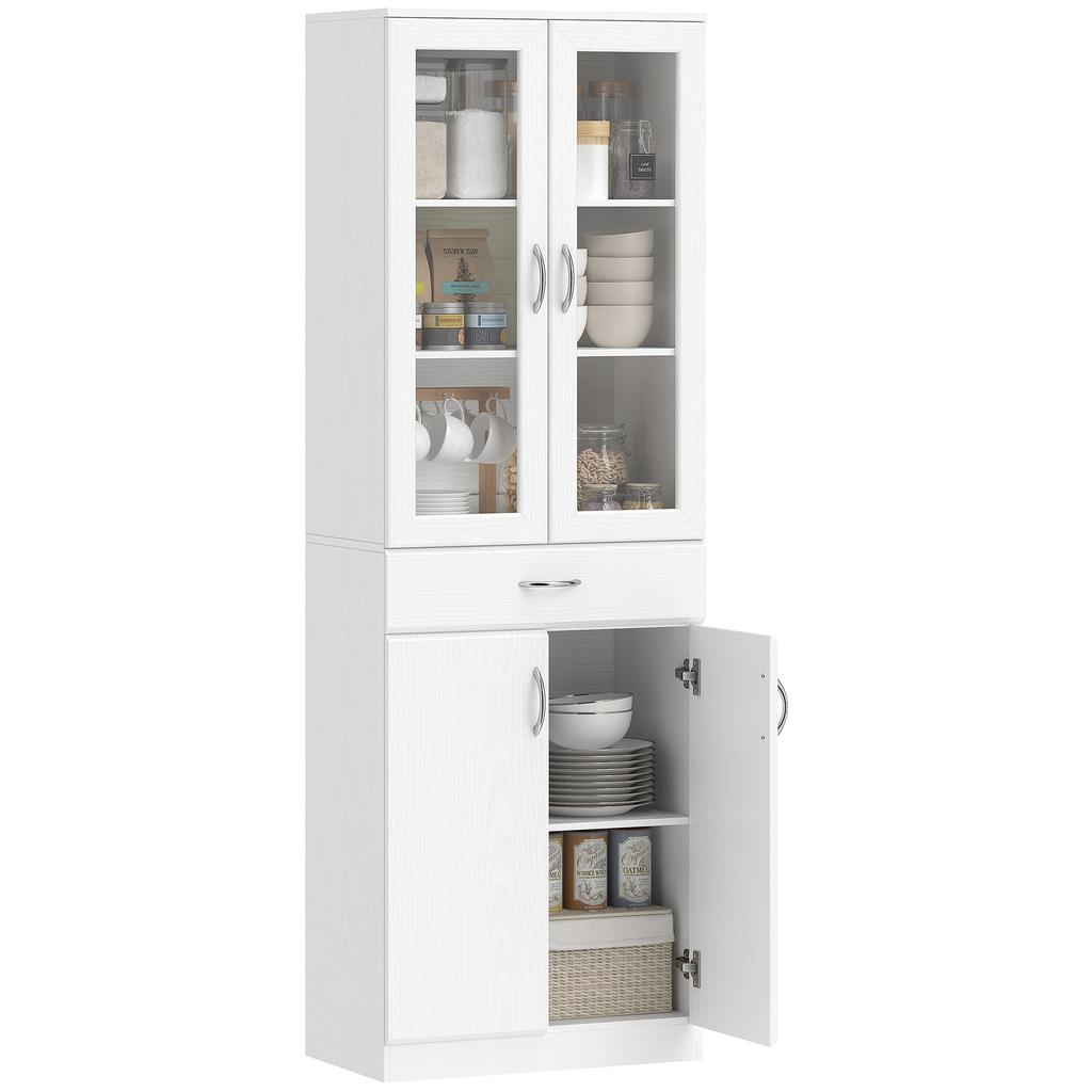 Kitchen Cabinet Buffet Cabinet with Adjustable Shelf Drawer 2 Cabinet Tall Cabinet with Glass Door 60 x 35 x 180 cm White