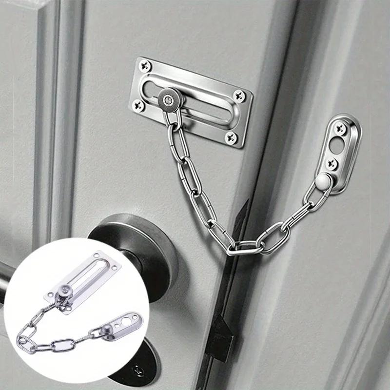 1pc Security Door Chain Home Office Lock Guard Latch Stainless Steel Silver Sliding Fastener For Home Door Lock Hardware