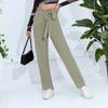 Summer Women's Tie Solid Colour High Waist Commuter Casual Slim Pant