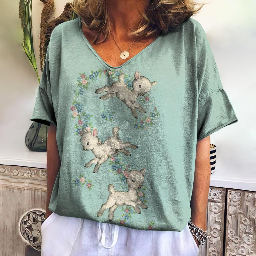 Женская футболка с принтом мультяшного кота, топ больших размеров, летняя женская трендовая одежда, модная рубашка с коротким рукавом и V-образным вырезом, Harajuku