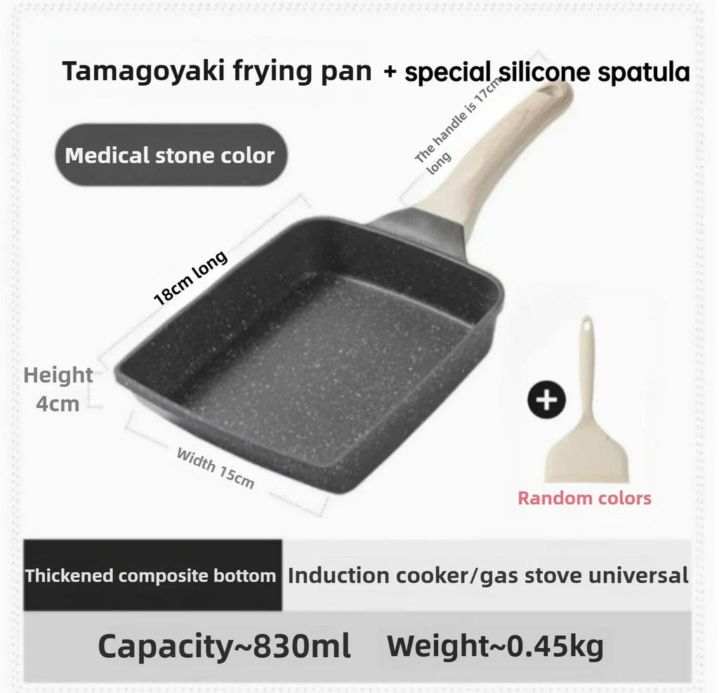Breakfast Omelette Frying Pan Square Medical Stone Frying Pan Gas Stove Mini Pot Pancake Steak Frying Pan Silicone Spatulas