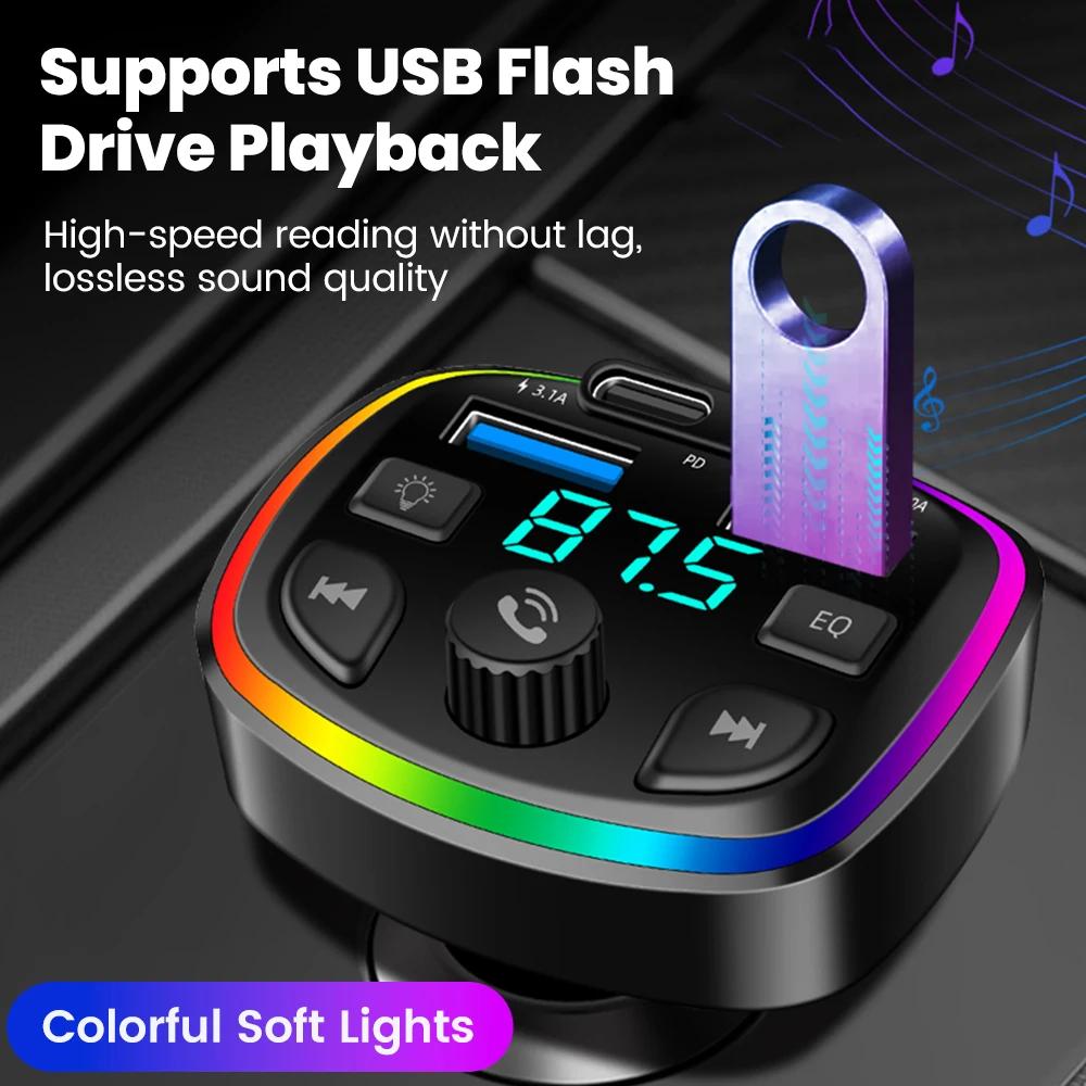 Автомобильное зарядное устройство Rainbow Light с 4 портами, Bluetooth FM-передатчиком и светодиодным дисплеем напряжения