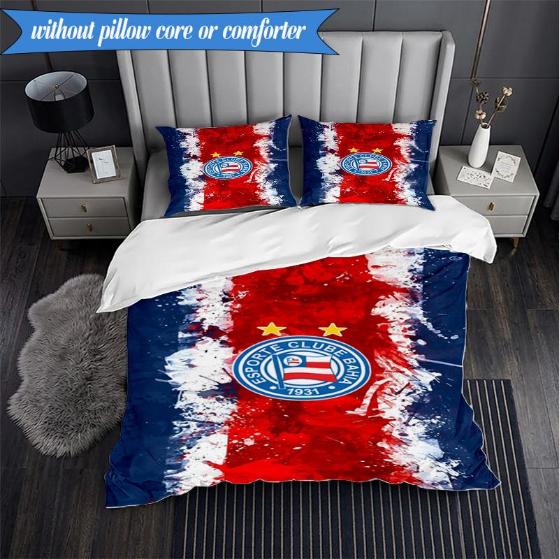 3PCS Bahia Fc Crest Emblem Printed Soft Bedding Set,Including 1pc Duvet Cover And 2pcs Pillowcases Perfect for Bedroom, Dormitory, Fan gift