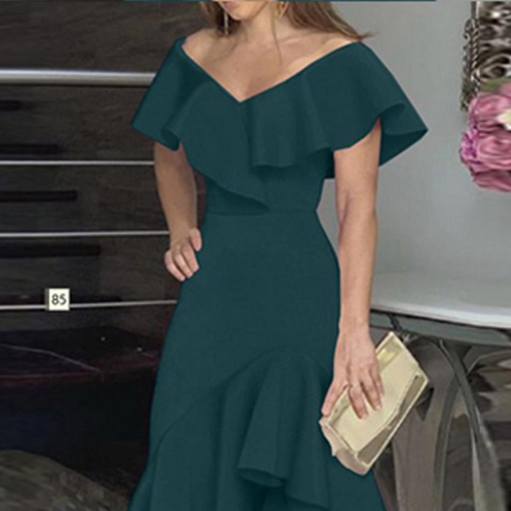 Женское сексуальное платье макси с v-образным вырезом и рюшами, вечернее коктейльное платье