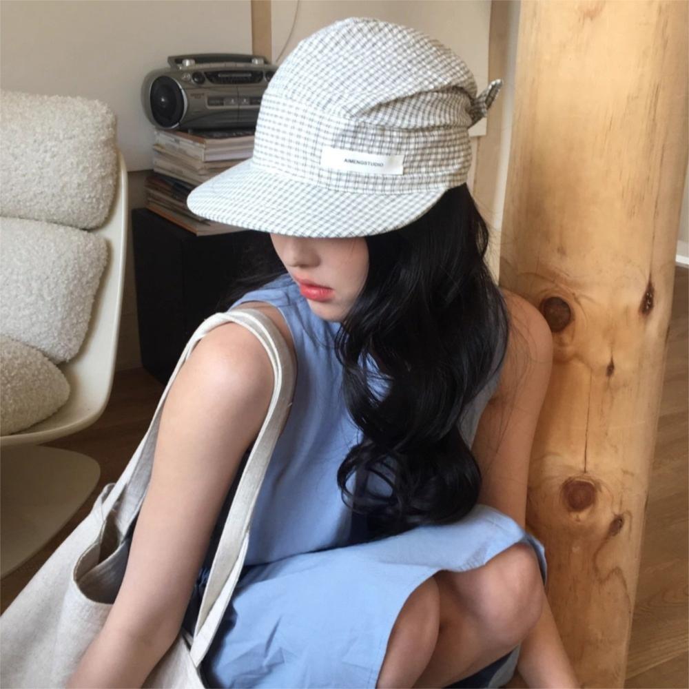 Plaid Headscarf Baseball Hat Lace Strappy Bandana Cap Casual Sunscreen Headscarf Hat Summer