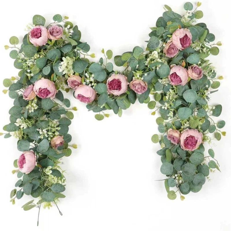 Artificial Peony Eucalyptus Garland Fake Silk Flowers Wreath Vine For Home Wall Hangings Gardens Arches Wedding Party Decor