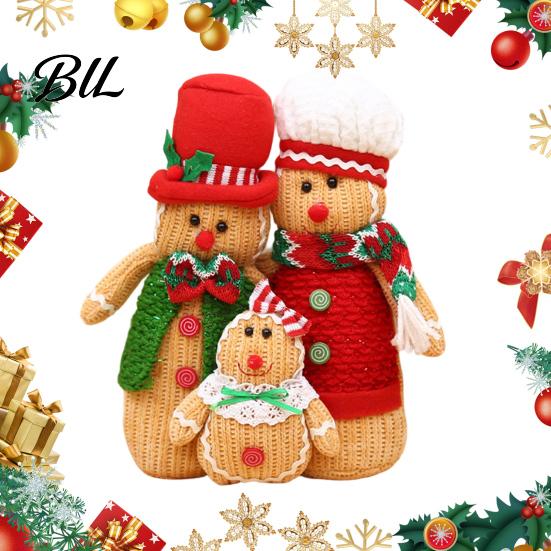 Charming Winter Holiday Gifts Christmas Plush Gingerbread Man Figures with Hat Scarf, Cute Stuffed Family Tree Hanging Dolls of 3 Ornament for