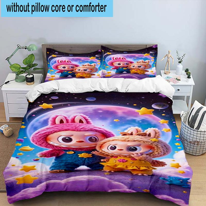 3PCS Labu-bu Friends Adventure 3pcs Bedding,Including 3PCS Duvet Cover And 2pcs Pillowcases Perfect for Christmas,Ideal for Bedroom, Dormitory