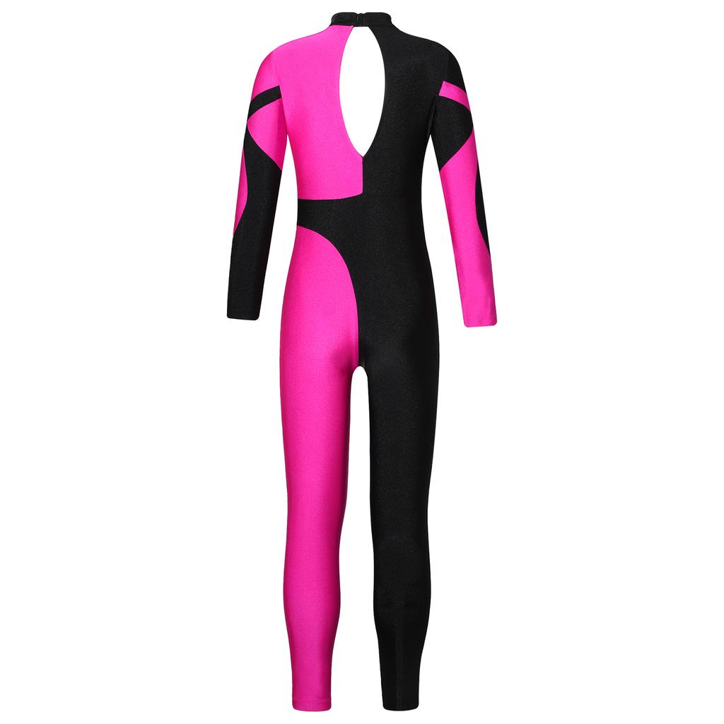 Rhythmic Gymnastics Jumpsuits Kids Shiny Rhinestone Ice Skating Bodysuit Girls Long Sleeve Ballet Dance Full Body Leotards Unitards Stage Wear