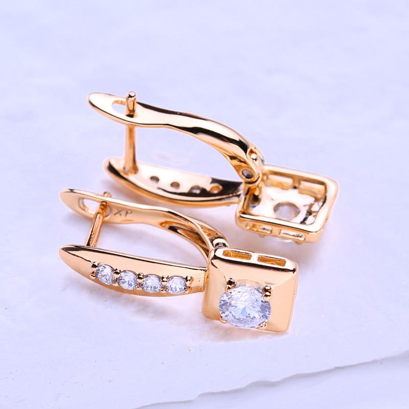 LSOOYH серьги-клипсы цвета розового золота, модные серьги для женщин, квадратные серьги-гвоздики с кубическим цирконием, ювелирные изделия