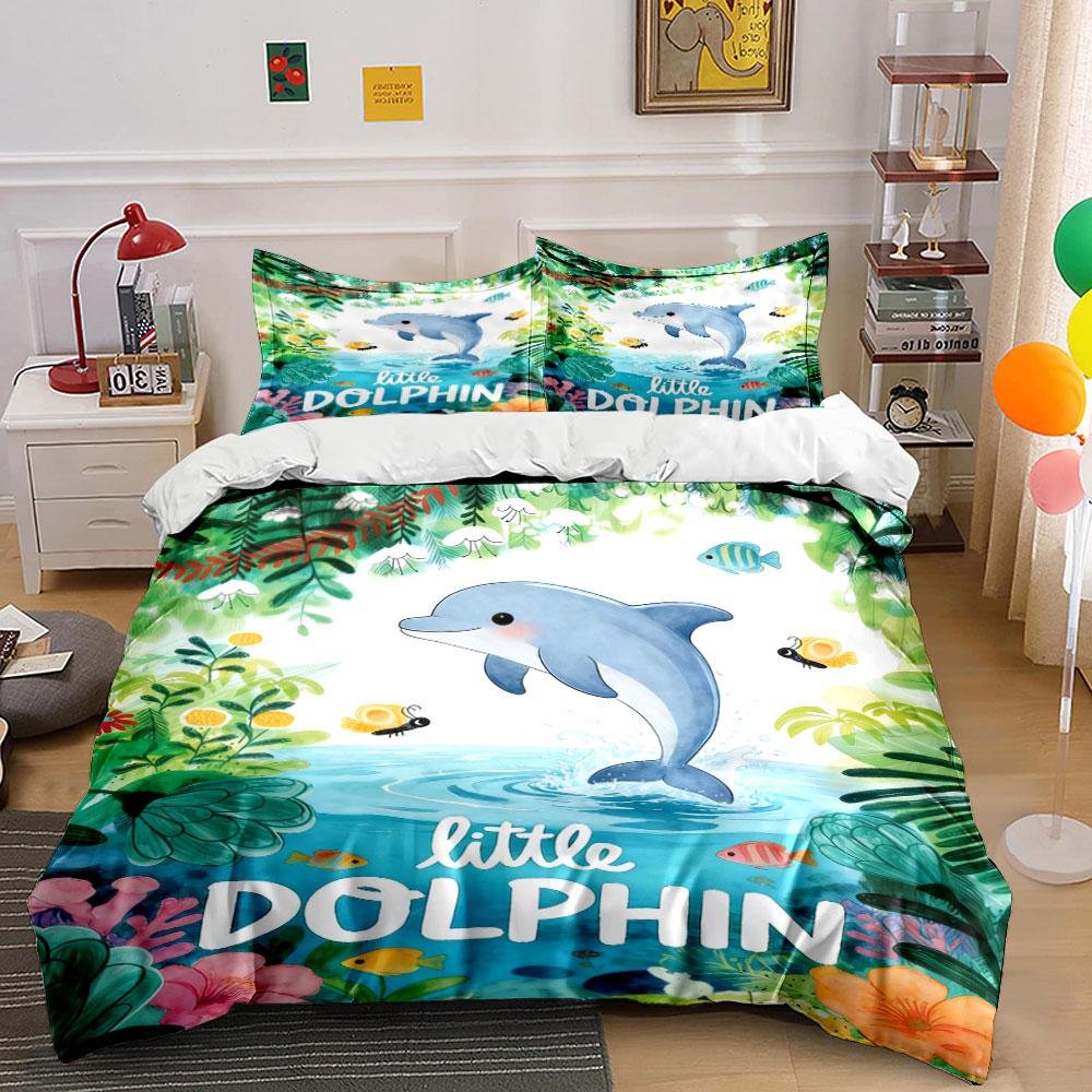 Jumping dolphin, ocean flora. Bedding sets Duvet cover sets Duvet covers Pillowcases(1 * Duvet Cover 2 * Pillowcases, without duvet insert)