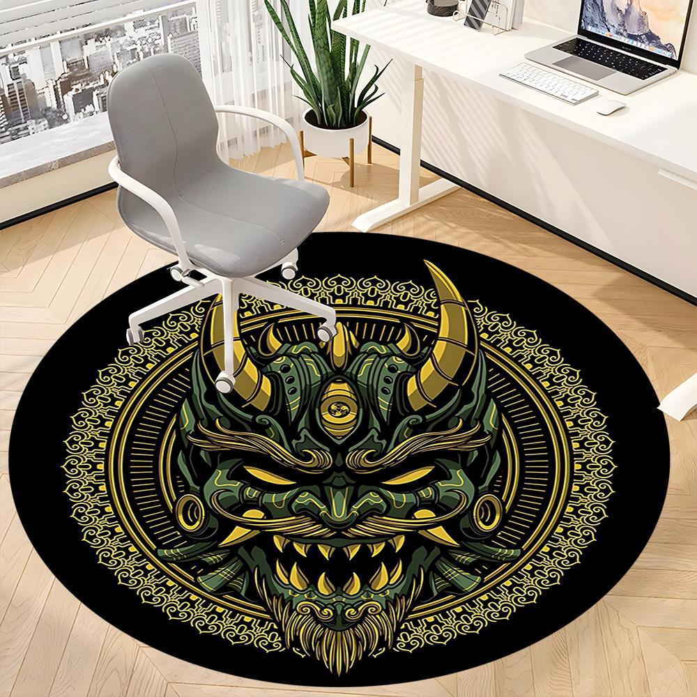 1pc Demon Mask Office Round Area Rug, Indoor Mat Suitable For Office, Under Office Chairs Bedroom Living Room Home Decor, Room Deco 017