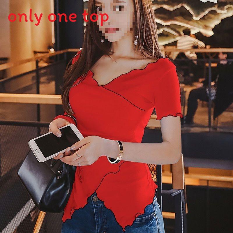 Oversize Vneck T Shirt With Asymmetric Design And Embroidery For Women